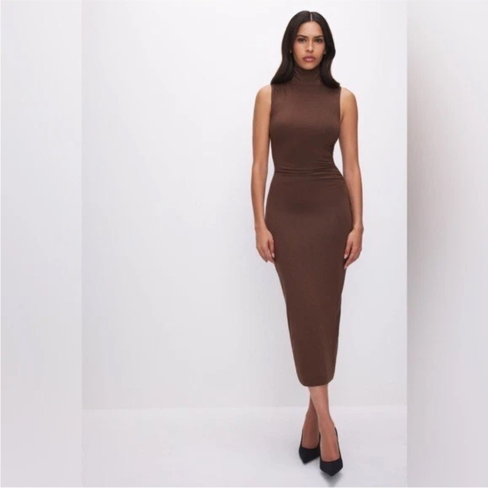 Good American Stretch Jersey‎ Mock Turtleneck Sleeveless Brown Dress Size 2